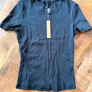 SKIMS Black Ribbed Short Sleeve Top